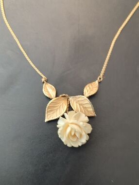 12kt Gold Filled And Celluloid Rose Necklace